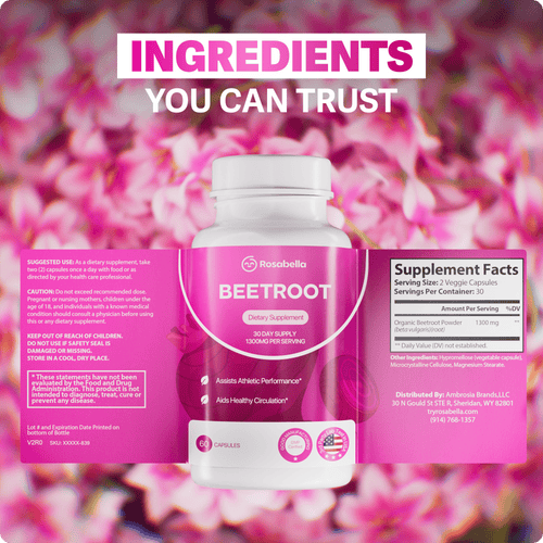 Rosabella Organic Beetroot Capsules (1300mg) for Blood Flow & Heart Health