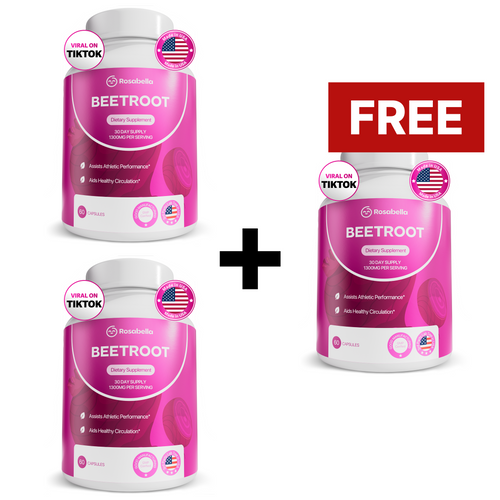Rosabella Organic Beetroot Capsules (1300mg) for Blood Flow & Heart Health Bogo