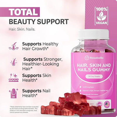 Rosabella Biotin Gummies (5000mg) for Hair, Skin & Nails Growth-