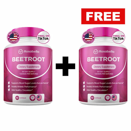 Rosabella Organic Beetroot Capsules (1300mg) for Blood Flow & Heart Health Bogo