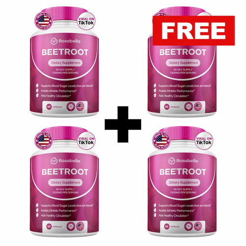 Rosabella Organic Beetroot Capsules (1300mg) for Blood Flow & Heart Health Bogo