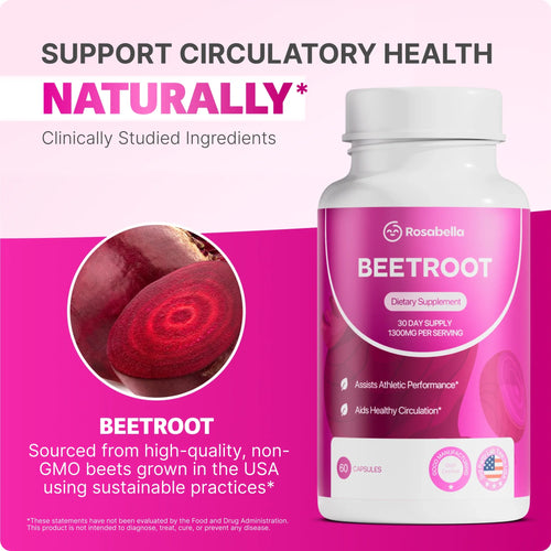 Rosabella Organic Beetroot Capsules (1300mg) for Blood Flow & Heart Health